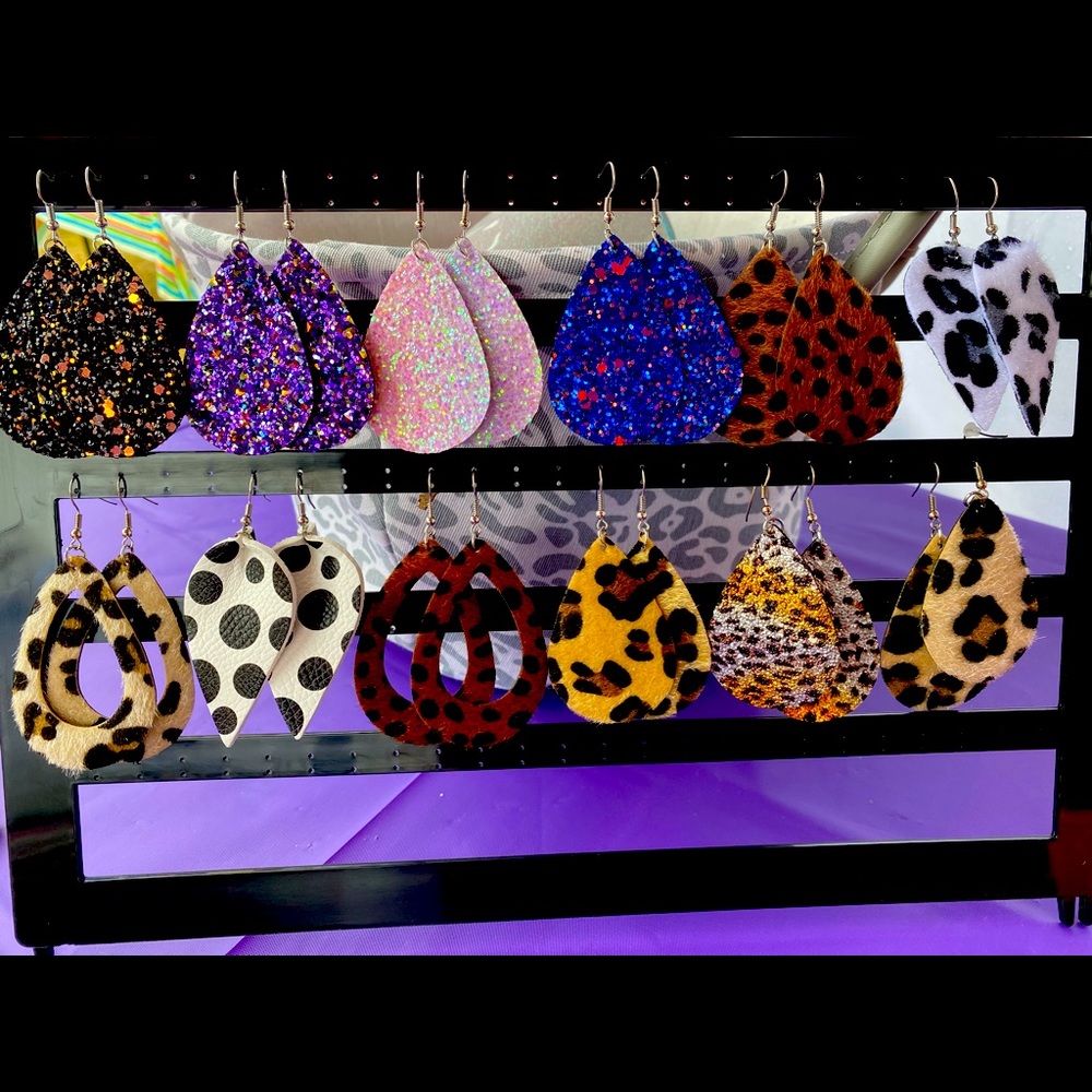 Earrings, car coasters, key chains, koozies